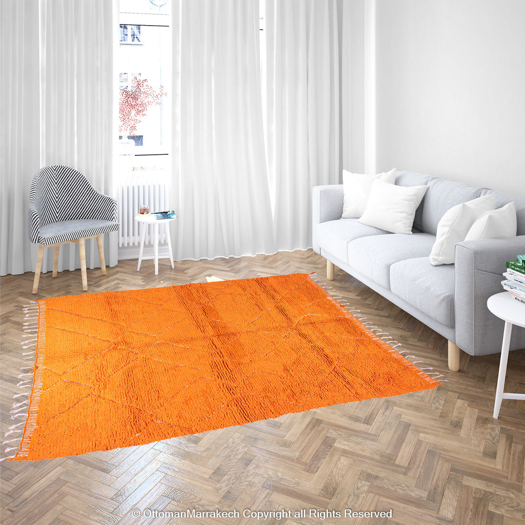 Moroccan Diamond Neon Carrot Rug: Diamond Shapes and Orange Neon Carrot Color