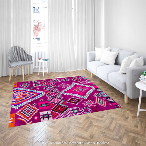 Vibrant Magenta Berber Moroccan Wool Rug