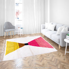 Load image into Gallery viewer, Minimalist White Moroccan Wool Rug with Bold Geometric Hourglass Design