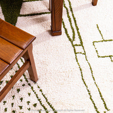 Load image into Gallery viewer, Green and White Moroccan Wool Rug with Abstract Desert and Cactus Motifs