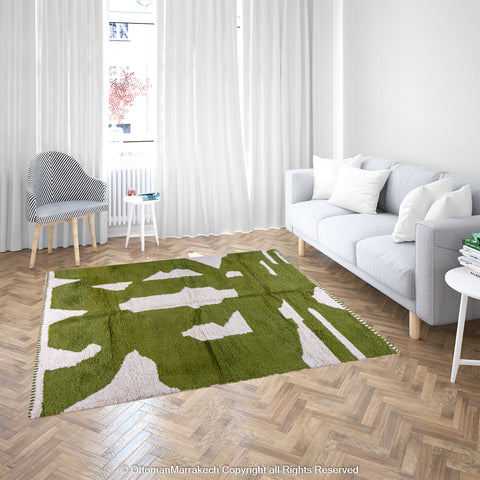 Olive Green Abstract Moroccan Wool Rug