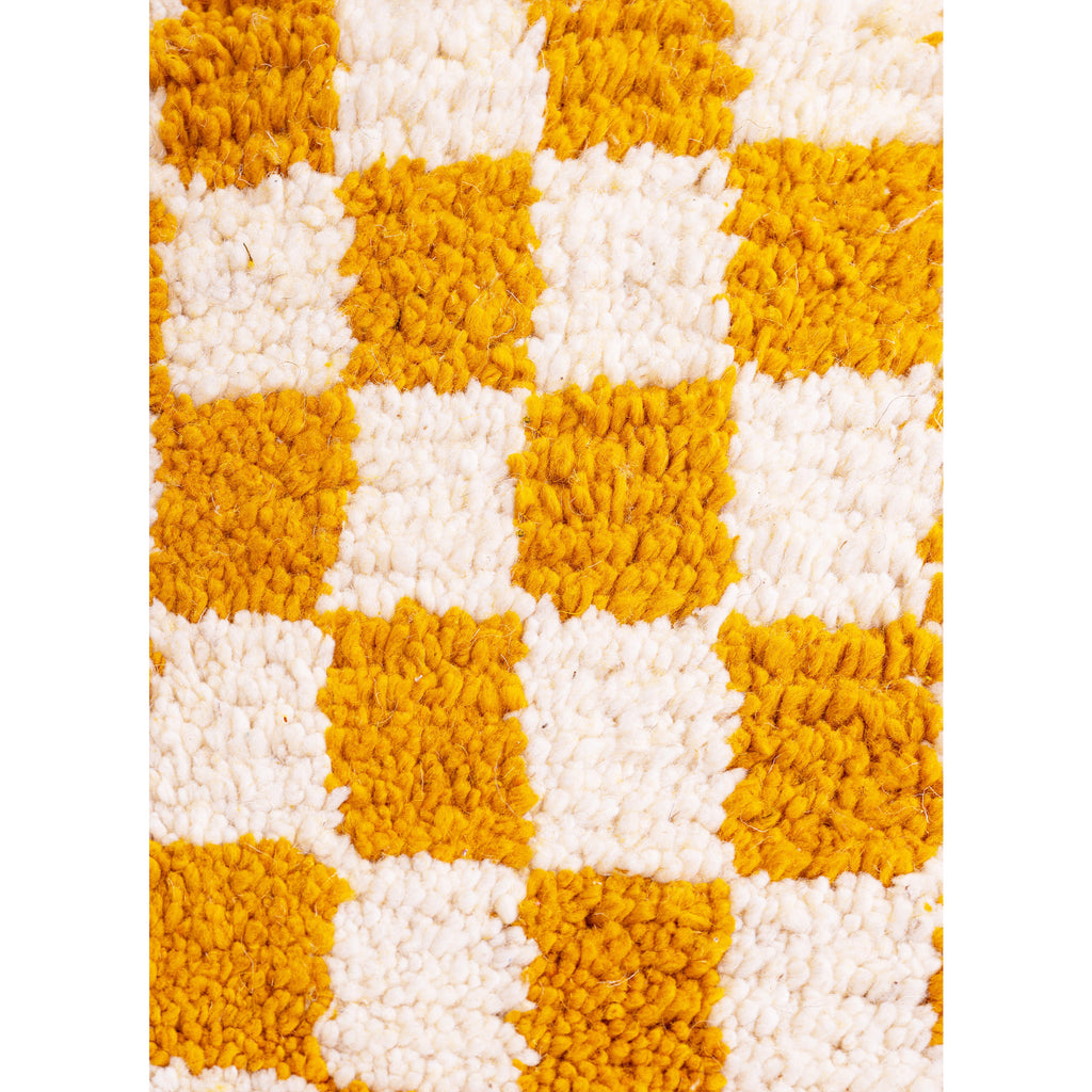 Golden Checkered Moroccan Wool Rug – Handwoven Geometric Design