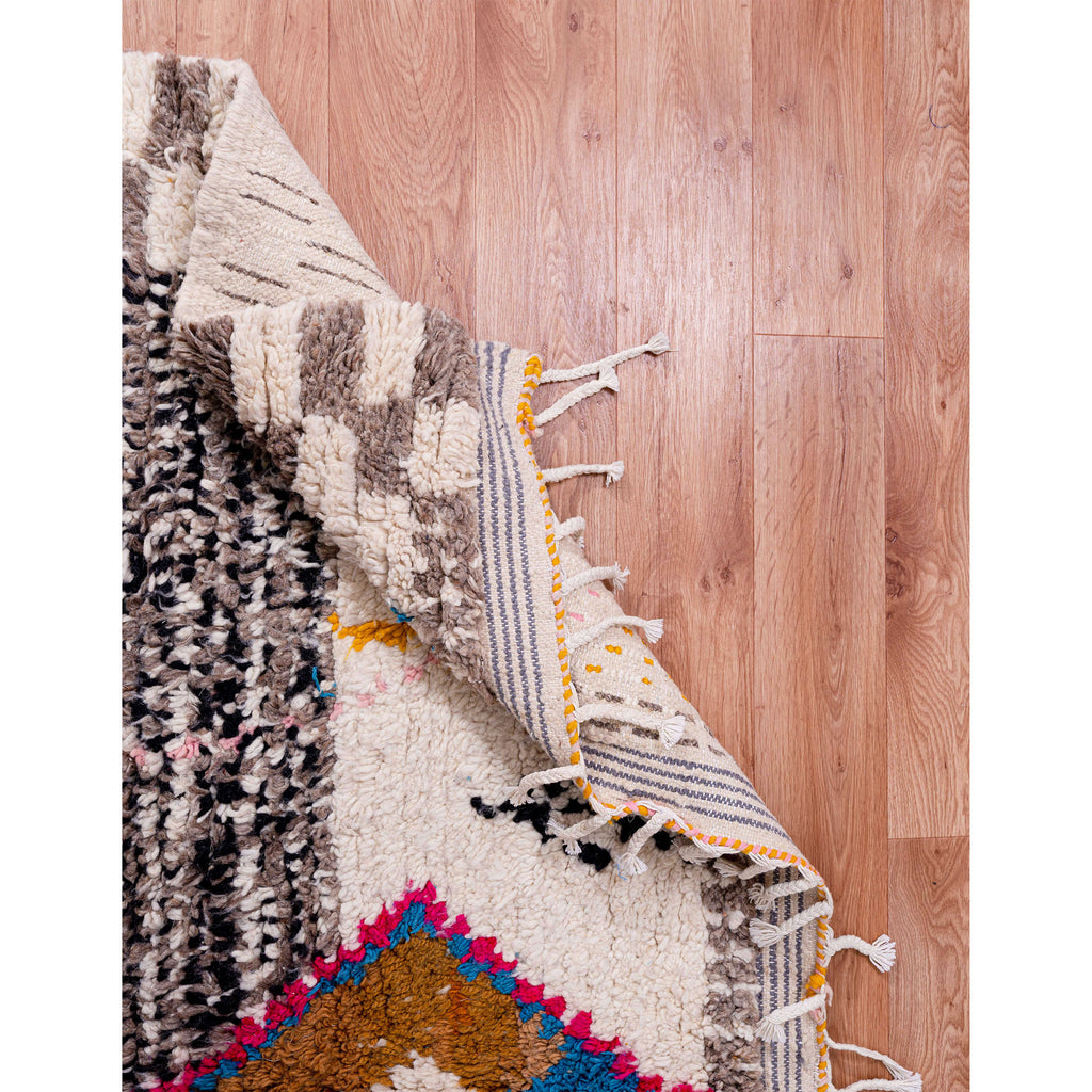 Multicolored Moroccan Wool Rug with Geometric Diamond Patterns