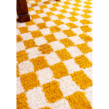 Load image into Gallery viewer, Golden Checkered Moroccan Wool Rug – Handwoven Geometric Design