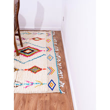 Load image into Gallery viewer, White Moroccan Beni Ourain Wool Rug with Colorful Diamond and Geometric Patterns