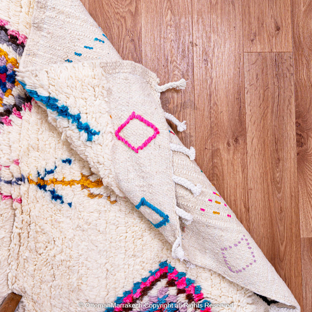 White Moroccan Wool Rug with Colorful Berber Diamond and Tree Motifs