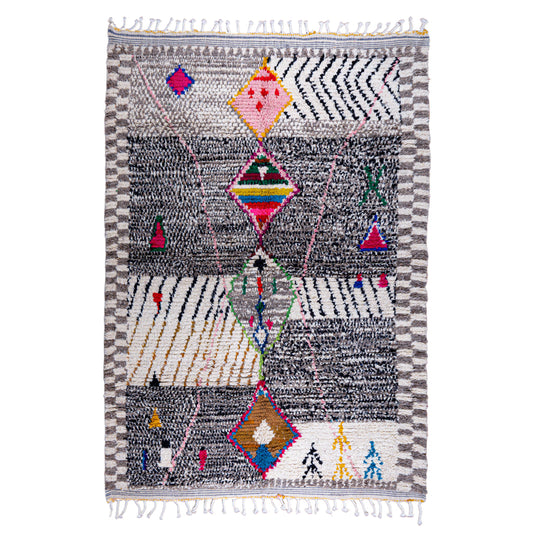 Multicolored Moroccan Wool Rug with Geometric Diamond Patterns