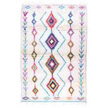 Load image into Gallery viewer, White Moroccan Beni Ourain Wool Rug with Colorful Diamond and Geometric Patterns