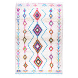 White Moroccan Beni Ourain Wool Rug with Colorful Diamond and Geometric Patterns