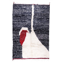 Load image into Gallery viewer, Black and White Abstract Moroccan Wool Rug with Red Accents