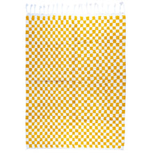 Load image into Gallery viewer, Golden Checkered Moroccan Wool Rug – Handwoven Geometric Design