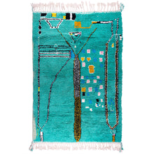 Load image into Gallery viewer, Ocean Breeze – Turquoise Moroccan Wool Rug with Abstract Geometric Patterns