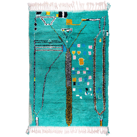 Turquoise Abstract Moroccan Wool Rug – Handwoven with Colorful Geometric Patterns