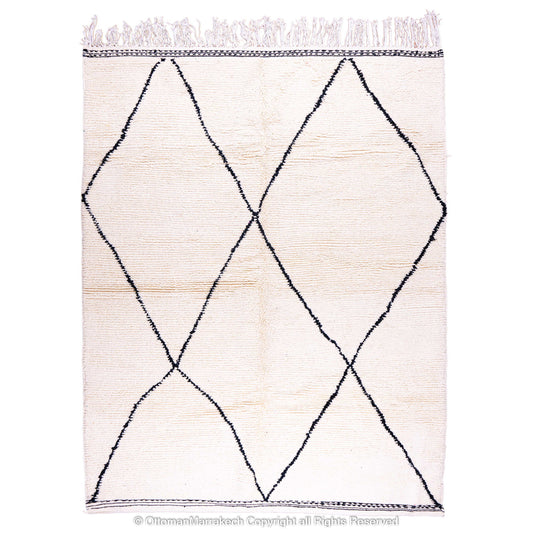 Bohemian Beni Ourain Moroccan Wool Rug – Simple Black and White Diamond Lattice Design