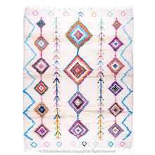 Load image into Gallery viewer, White Moroccan Wool Rug with Colorful Berber Diamond and Tree Motifs