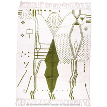 Load image into Gallery viewer, Green and White Moroccan Wool Rug with Abstract Desert and Cactus Motifs