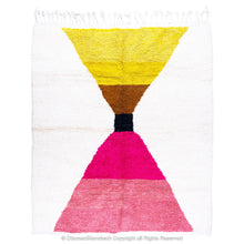 Load image into Gallery viewer, Minimalist White Moroccan Wool Rug with Bold Geometric Hourglass Design