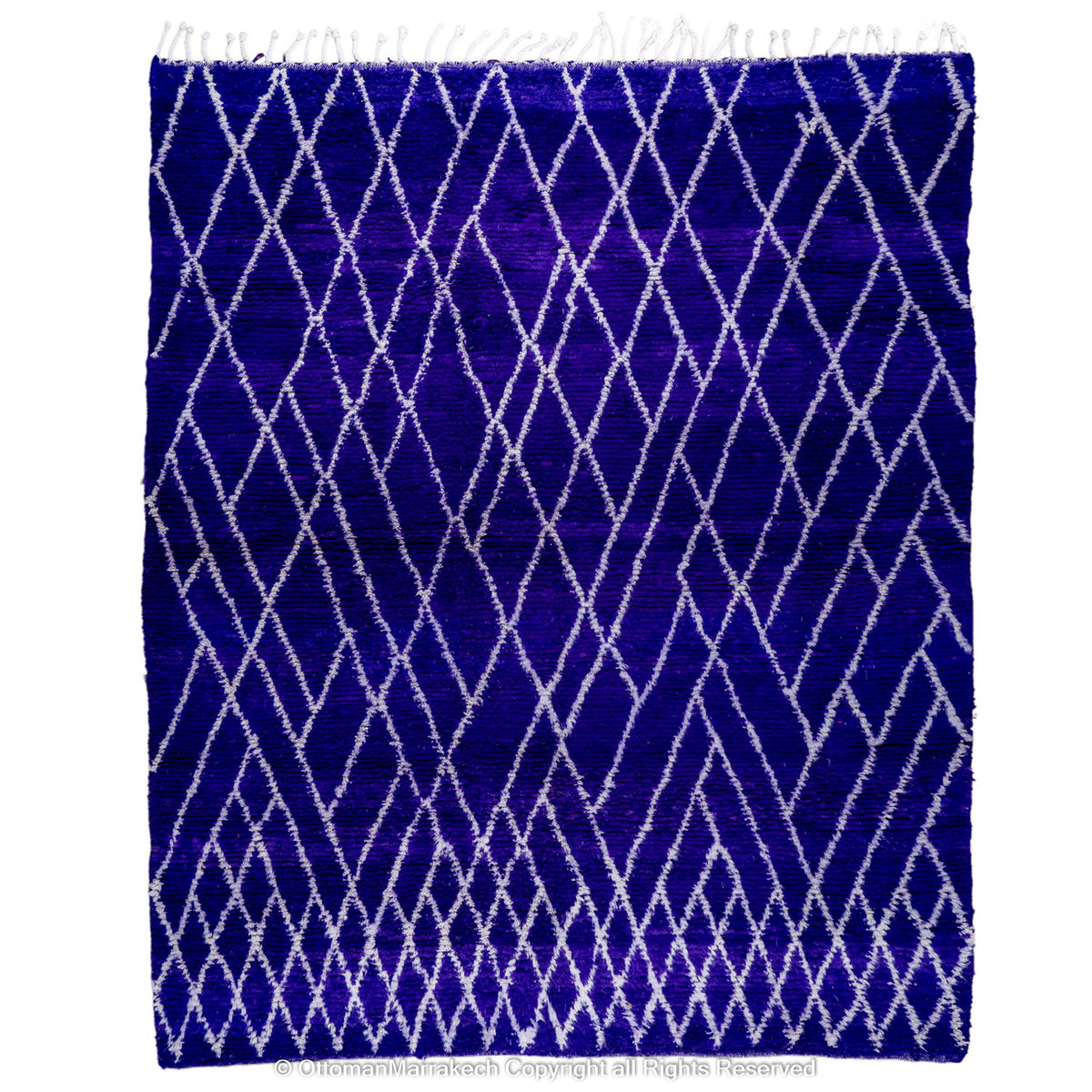 Deep Blue Moroccan Rug with Abstract Diamond Pattern