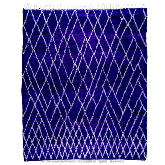 Deep Blue Moroccan Rug with Abstract Diamond Pattern