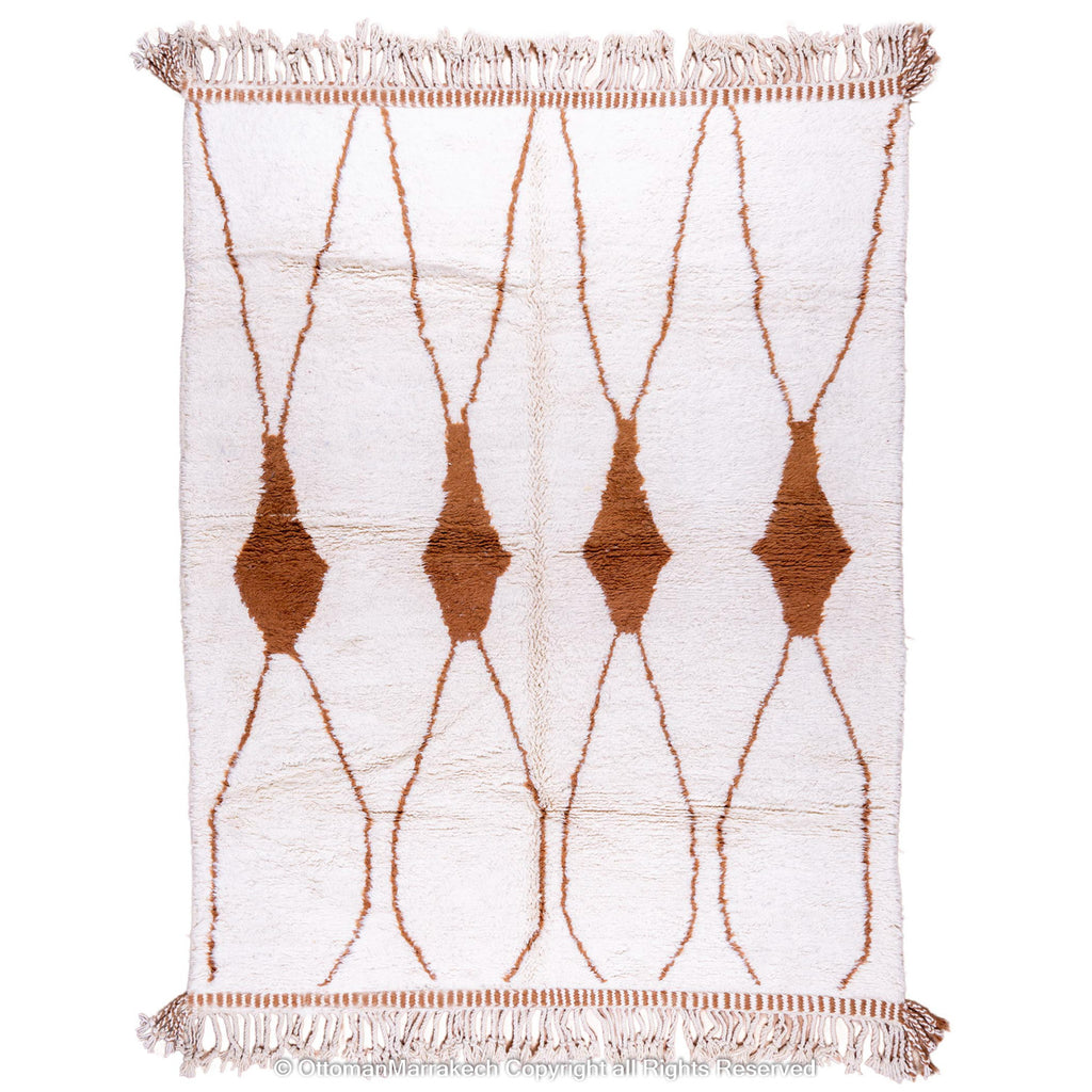 Minimalist Moroccan Wool Rug with Organic Brown Motifs