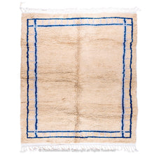 Load image into Gallery viewer, Moroccan Derby Elegance Rug – Soft Beige with Double Cobalt &amp; Selago Lines