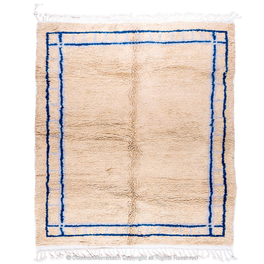 Moroccan Derby Elegance Rug – Soft Beige with Double Cobalt & Selago Lines