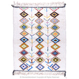 White Moroccan Wool Rug with Colorful Diamond and Tree Motifs