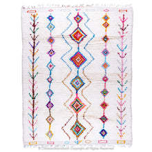 Load image into Gallery viewer, White Moroccan Wool Rug with Colorful Diamond and Desert Motifs