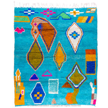 Load image into Gallery viewer, Sky Blue Moroccan Wool Rug with Colorful Geometric and Abstract Motifs