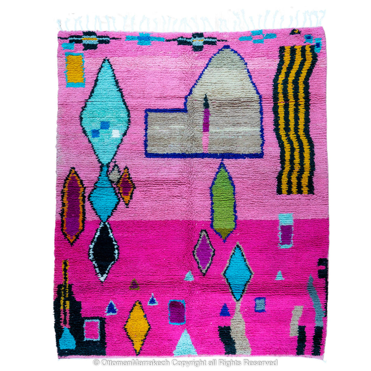 Vibrant Pink Moroccan Wool Rug with Atlas Berber Geometric Motifs