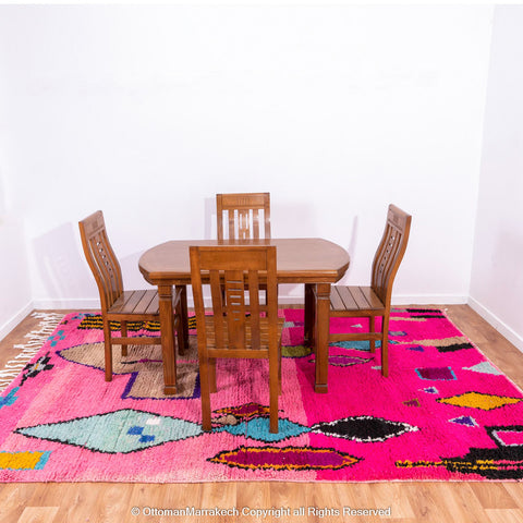 Vibrant Pink Moroccan Wool Rug with Atlas Berber Geometric Motifs