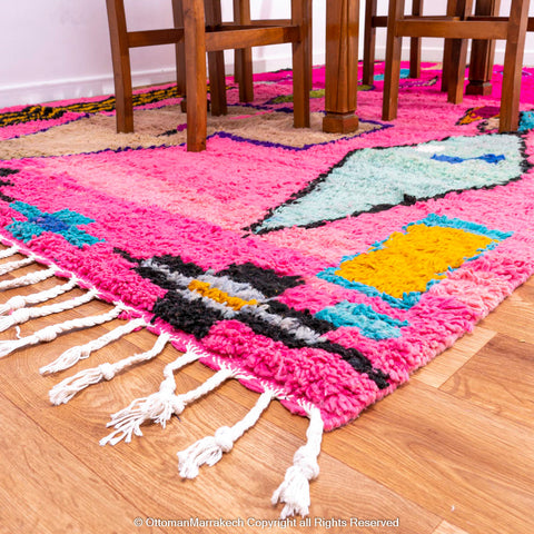 Vibrant Pink Moroccan Wool Rug with Atlas Berber Geometric Motifs