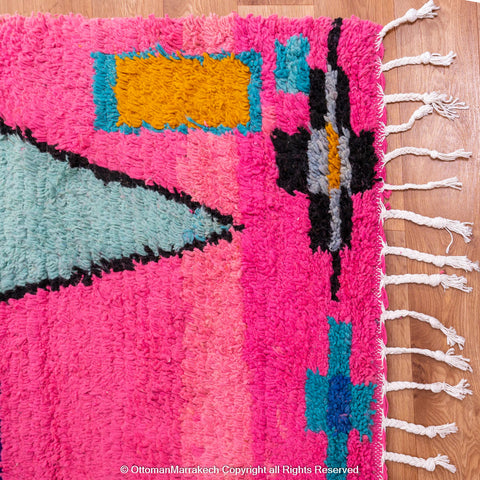 Vibrant Pink Moroccan Wool Rug with Atlas Berber Geometric Motifs