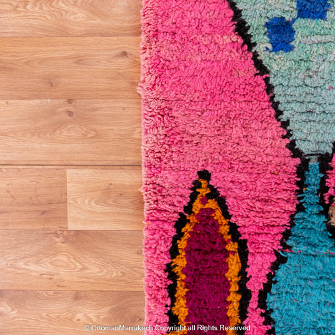 Vibrant Pink Moroccan Wool Rug with Atlas Berber Geometric Motifs