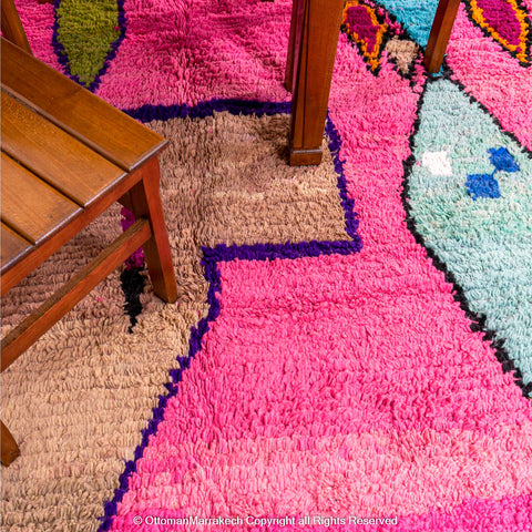 Vibrant Pink Moroccan Wool Rug with Atlas Berber Geometric Motifs