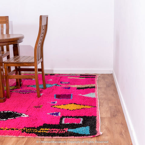 Vibrant Pink Moroccan Wool Rug with Atlas Berber Geometric Motifs