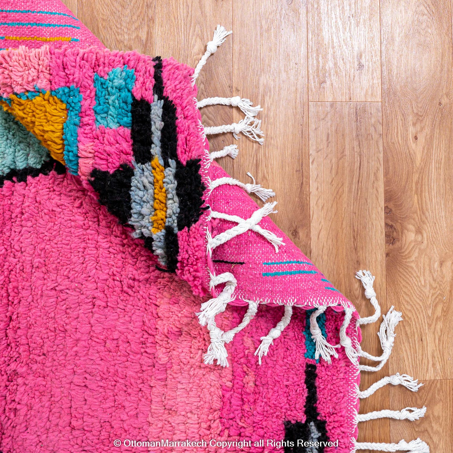 Vibrant Pink Moroccan Wool Rug with Atlas Berber Geometric Motifs ...