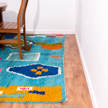 Load image into Gallery viewer, Sky Blue Moroccan Wool Rug with Colorful Geometric and Abstract Motifs