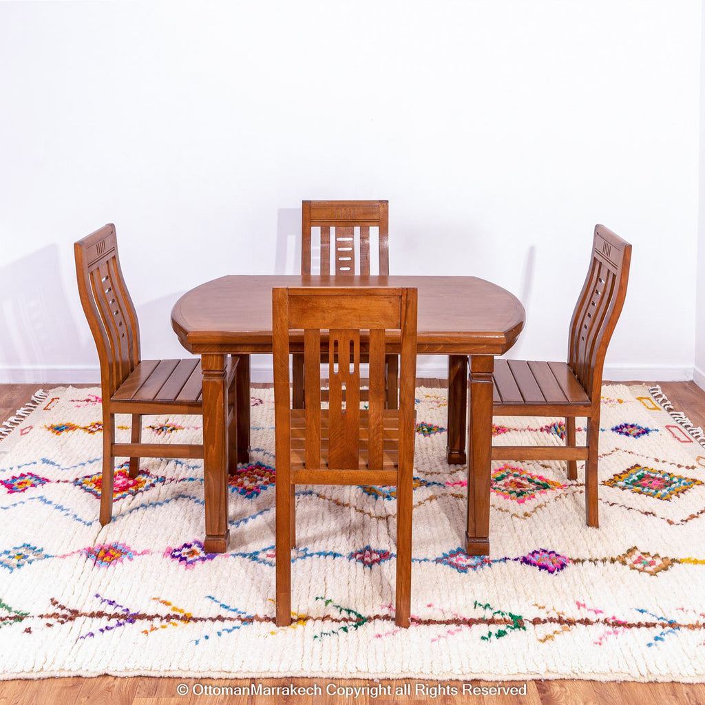 White Moroccan Wool Rug with Colorful Diamond and Desert Motifs