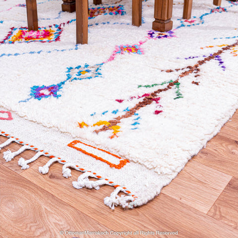 White Moroccan Wool Rug with Colorful Diamond and Desert Motifs