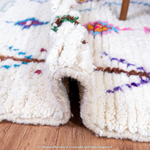 White Moroccan Wool Rug with Colorful Diamond and Desert Motifs