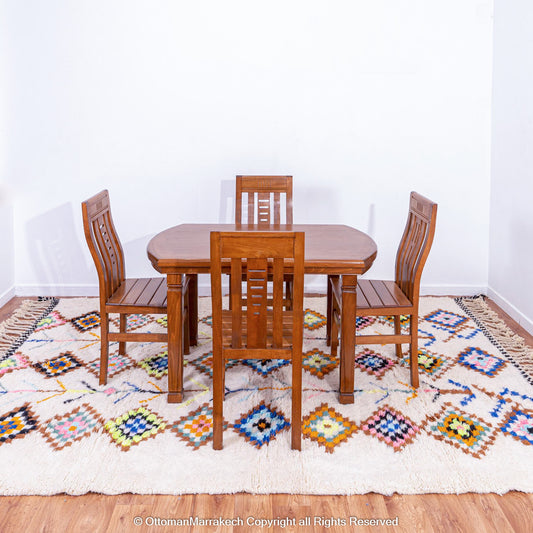 White Moroccan Wool Rug with Colorful Diamond and Tree Motifs