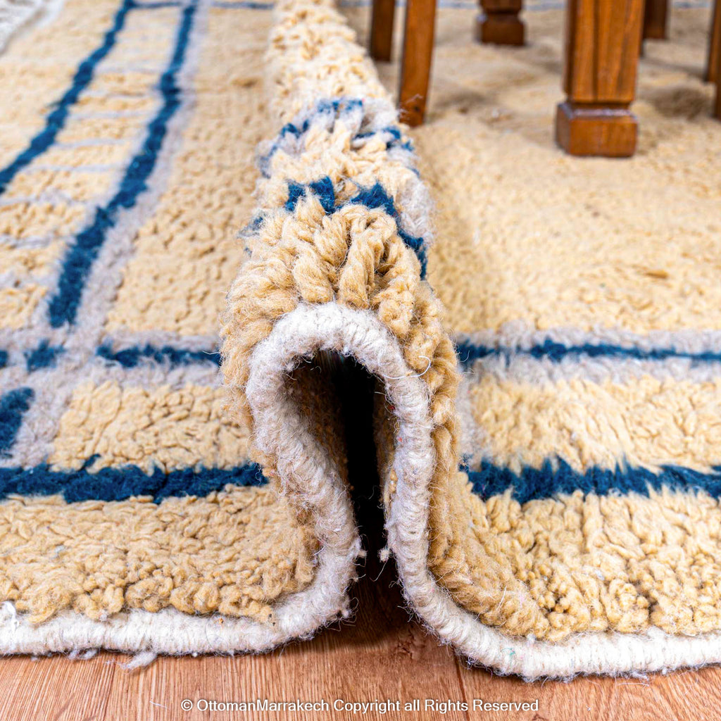 Moroccan Derby Elegance Rug – Soft Beige with Double Cobalt & Selago Lines