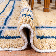 Load image into Gallery viewer, Moroccan Derby Elegance Rug – Soft Beige with Double Cobalt &amp; Selago Lines