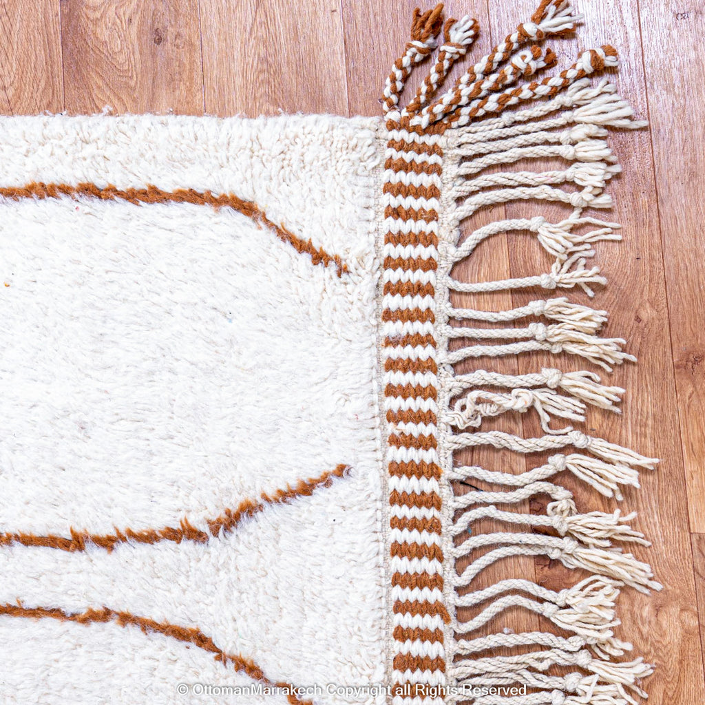 Minimalist Moroccan Wool Rug with Organic Brown Motifs