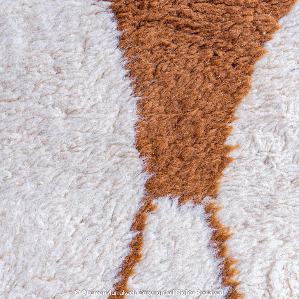 Minimalist Moroccan Wool Rug with Organic Brown Motifs