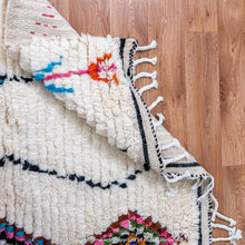 Load image into Gallery viewer, White Moroccan Wool Rug with Colorful Checkered Diamond and Plant Motifs