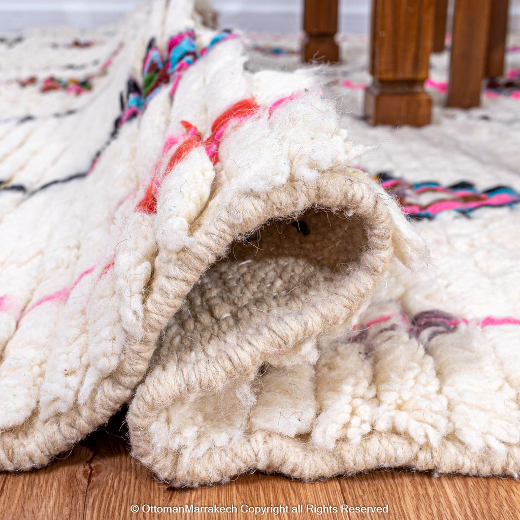 White Moroccan Wool Rug with Colorful Checkered Diamond and Plant Motifs