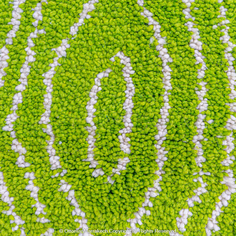 Bright Green Moroccan Rug with Tree Trunk-Inspired White Patterns