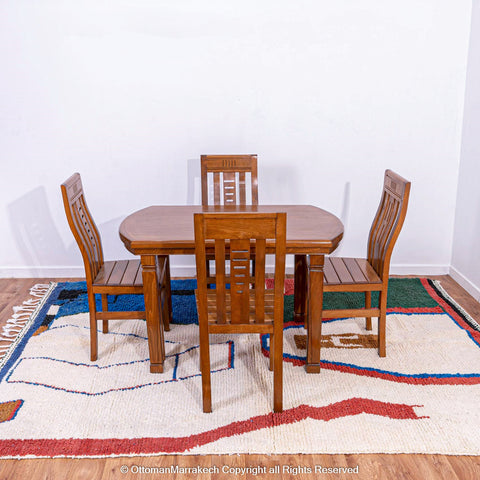 Abstract Moroccan Wool Rug with Blue, Green, and Red Geometric Patterns